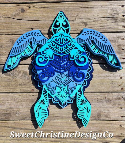 Sea Turtle Mandala layered wall art