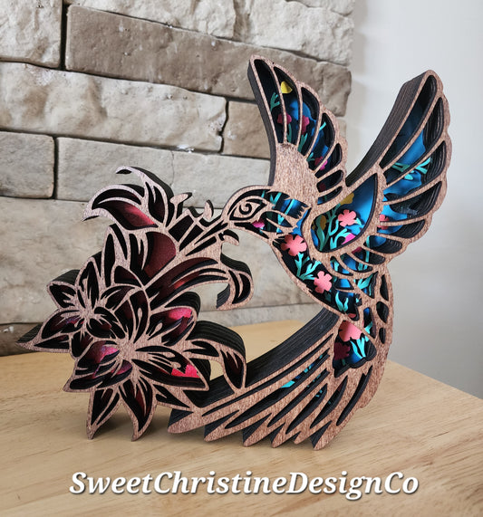 Hummingbird with Hibiscus - layered