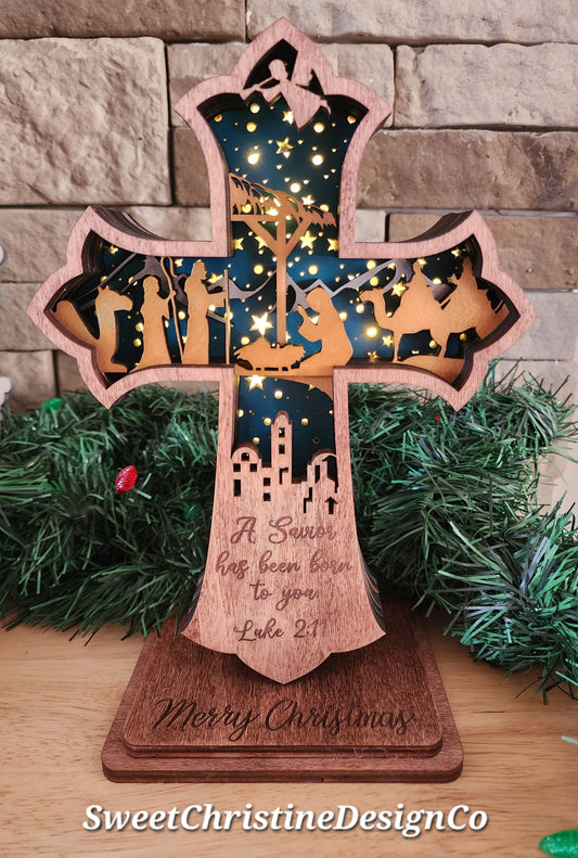 Light up Nativity Scene Cross