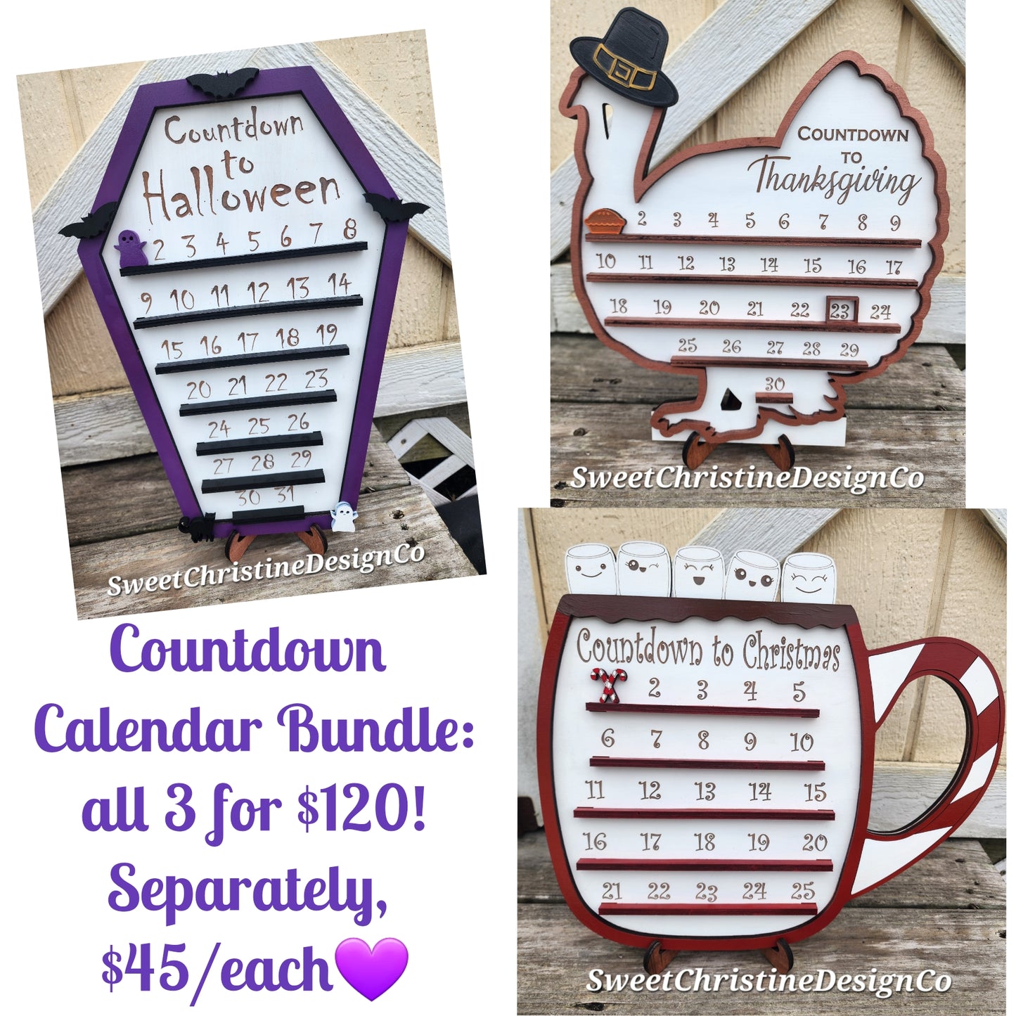 Countdown Calendar Bundle- Halloween,  Thanksgiving,  Christmas