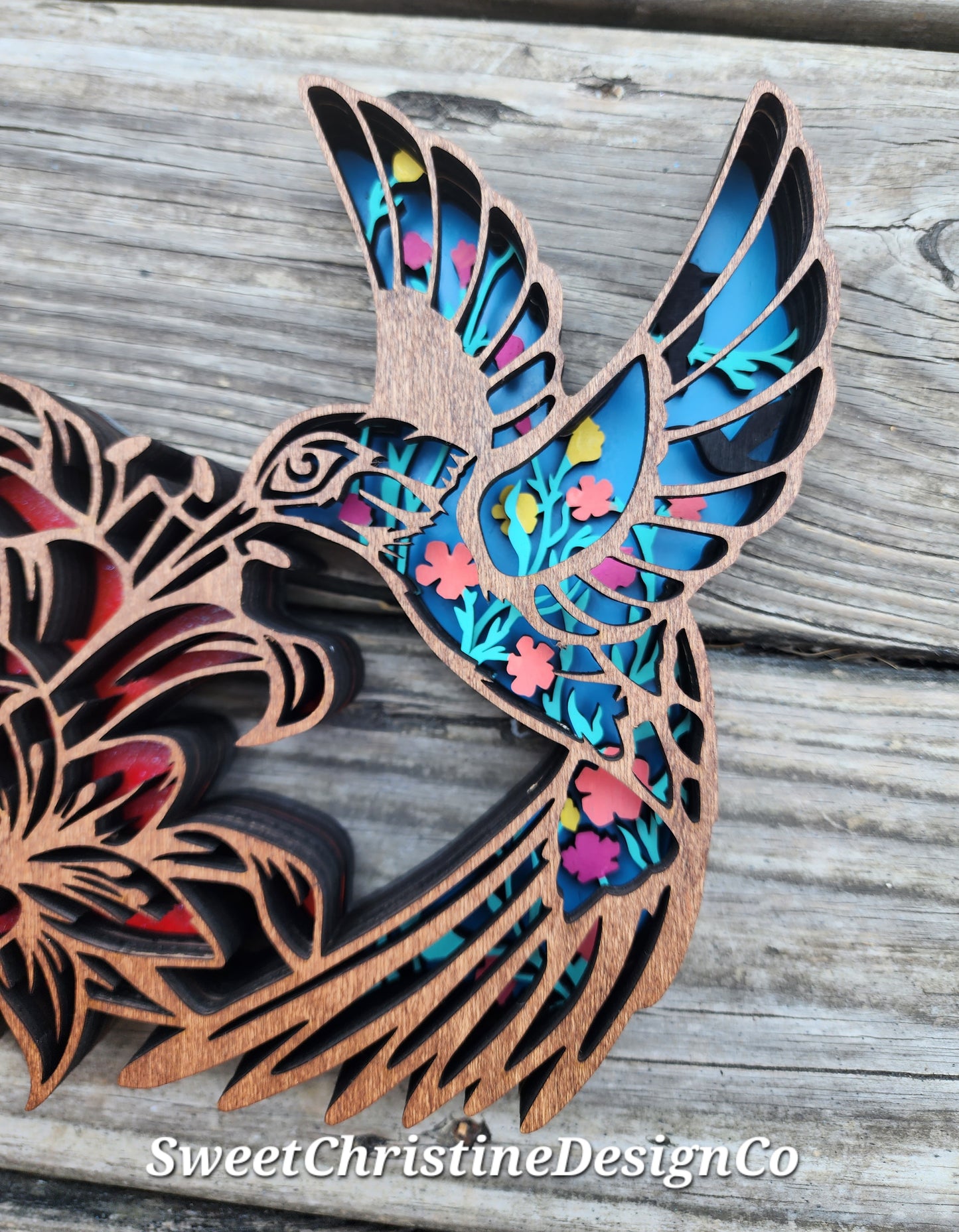 Hummingbird with Hibiscus - layered