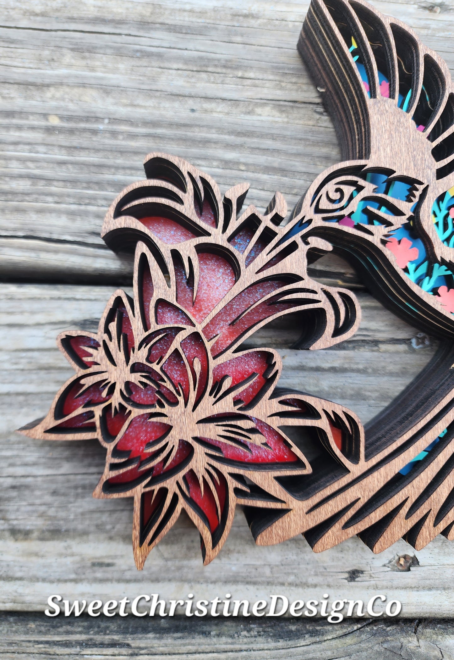 Hummingbird with Hibiscus - layered