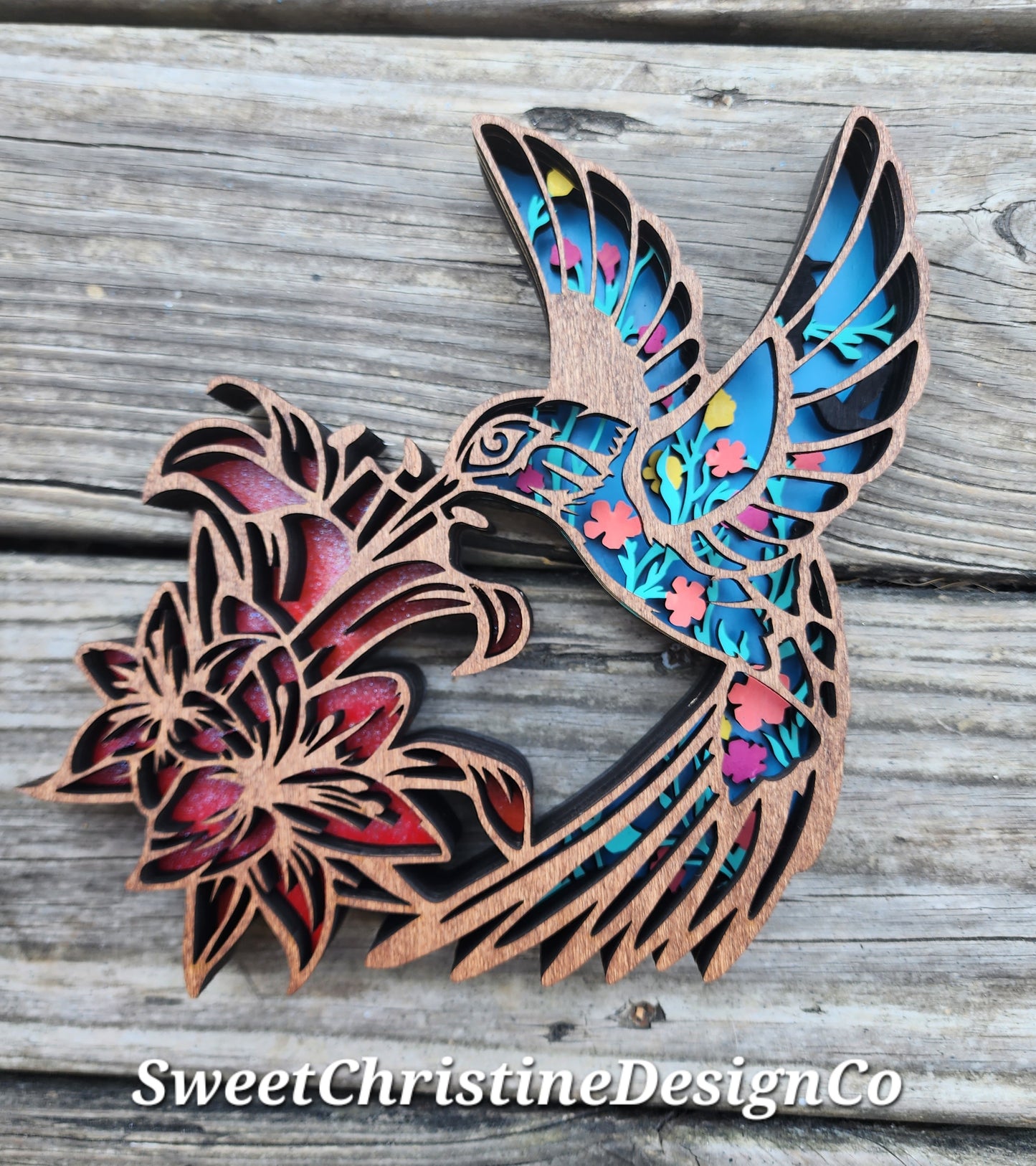 Hummingbird with Hibiscus - layered