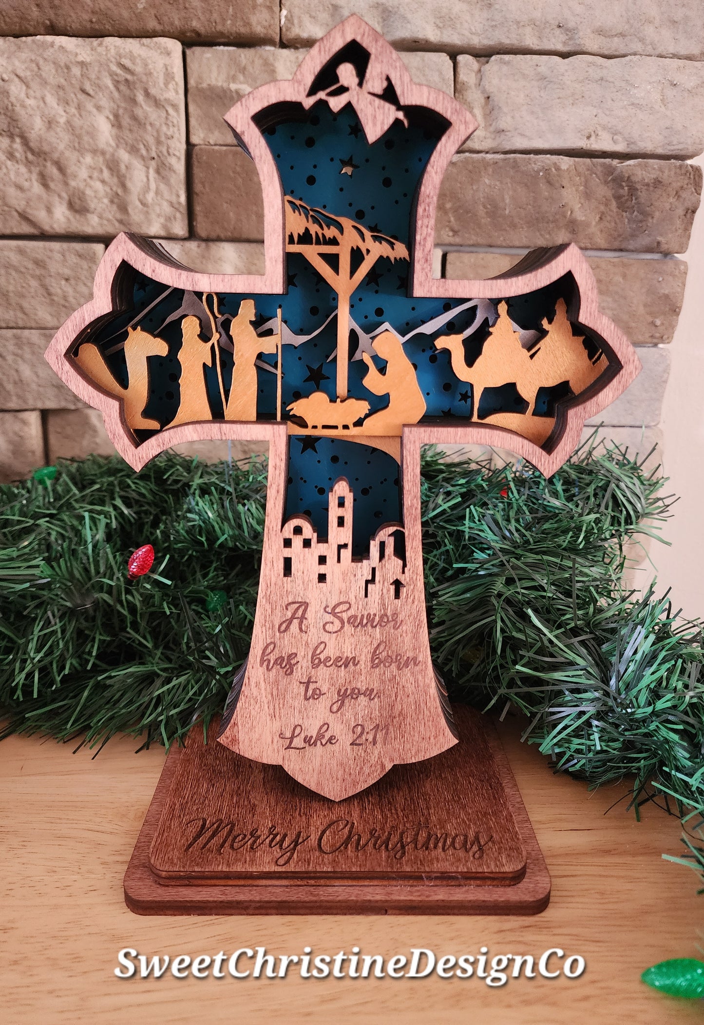 Light up Nativity Scene Cross