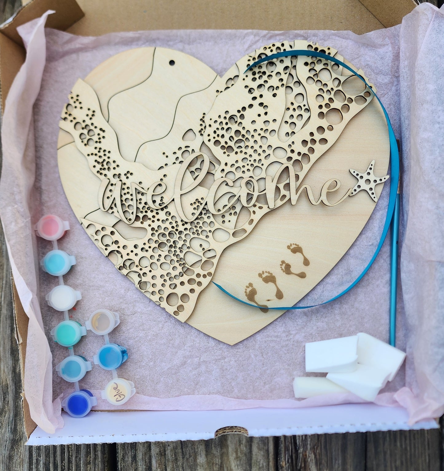 DIY Coastal Heart Door Hanger Paint Kit