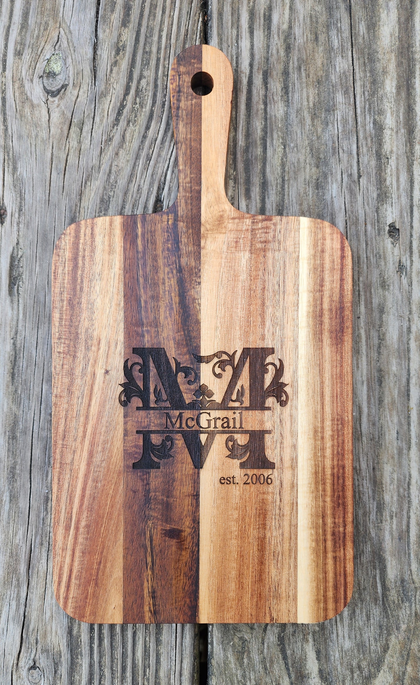 Personalized Acacia Wood Cutting Board with Monogram & Name – 13.5” x 7”