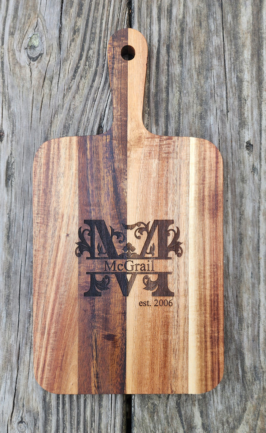 Personalized Acacia Wood Cutting Board with Monogram & Name – 13.5” x 7”