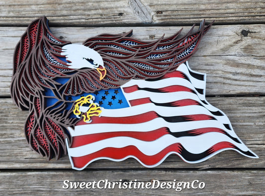 American Flag and Eagle wall art - layered